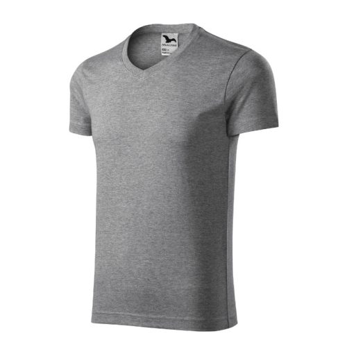 Slim Fit V-neck póló férfi sötétszürke melírozott M