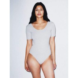   AA8373 NŐI PAMUT SPANDEX JERSEYRÖVID UJJÚ DUPLAU-NYAKÚ BODY, XL, szürke
